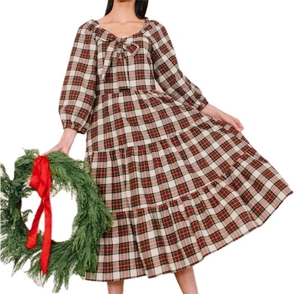 Ivy City Co Plaid Dress with Bow Detail - Picture 1 of 4